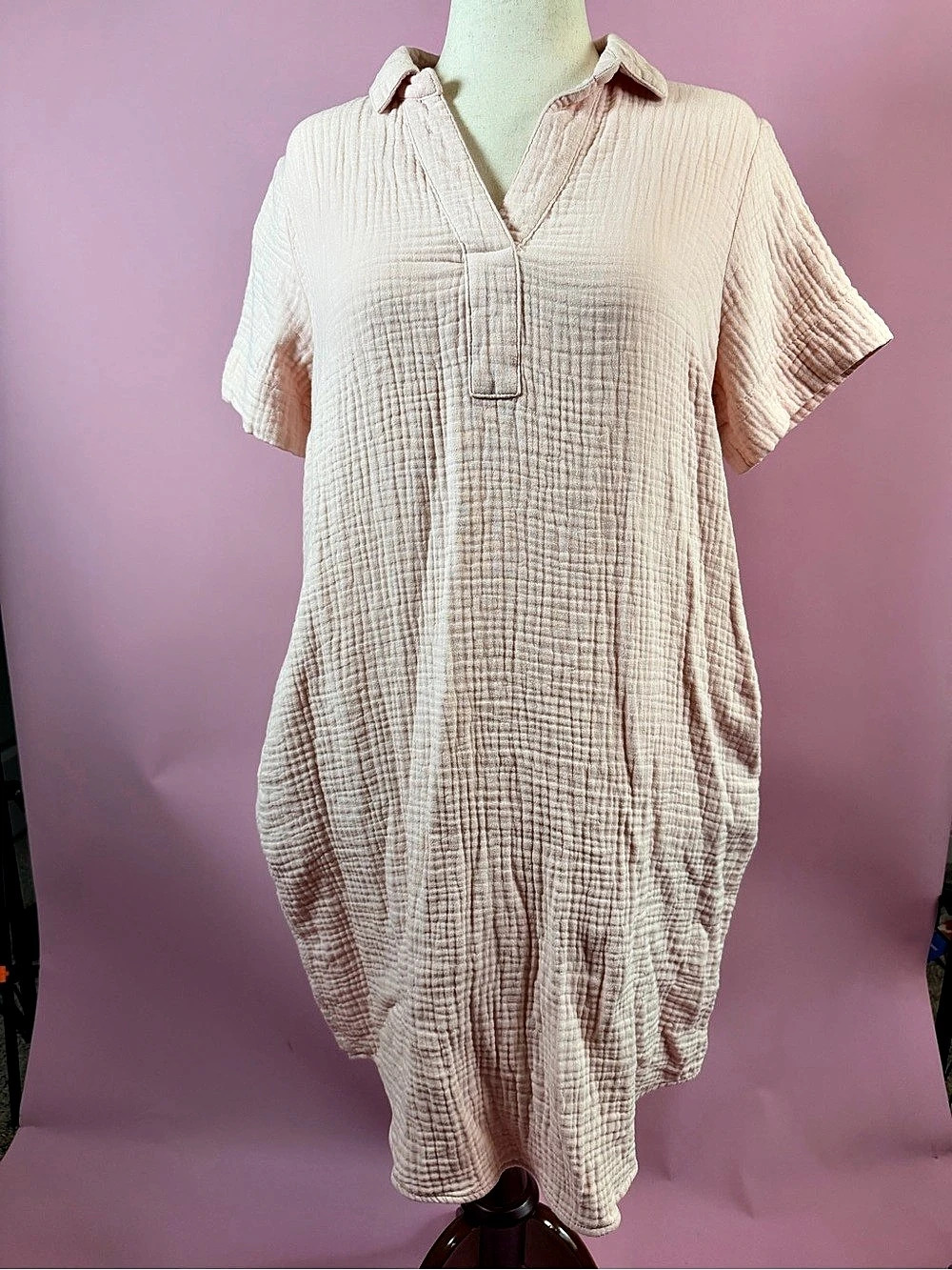 Three Dots Gauze Mini Dress Pink Medium Like New